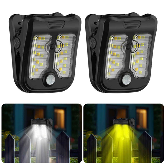 Tryme Small Solar Lights for Chain Link Fence, Outdoor Motion Sensor Clip-on Solar Lights for Garden, Gate, Deck, Step, Patio, Camping, Waterproof, 2 Pack