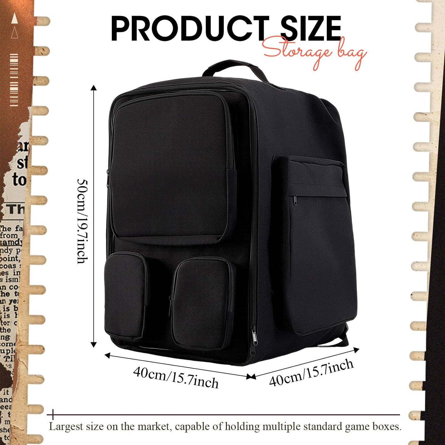 Abbylike 19.7 x 15.7 x 15.7 Inch Large Board Game Bag, Extra Large Board Game Backpack with Reinforced Structure, Padded Shoulder Straps & Multi Pockets for Dice, Cards & Tabletop Storage Travel