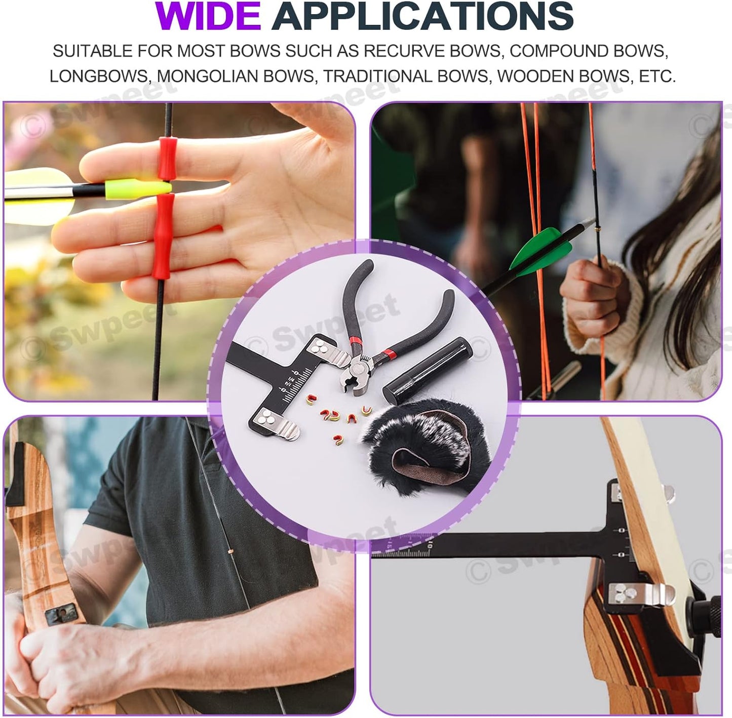 Swpeet 17-Piece Archery Bow String Tools Kit - Nocking Buckle, Wax, Ruler & More