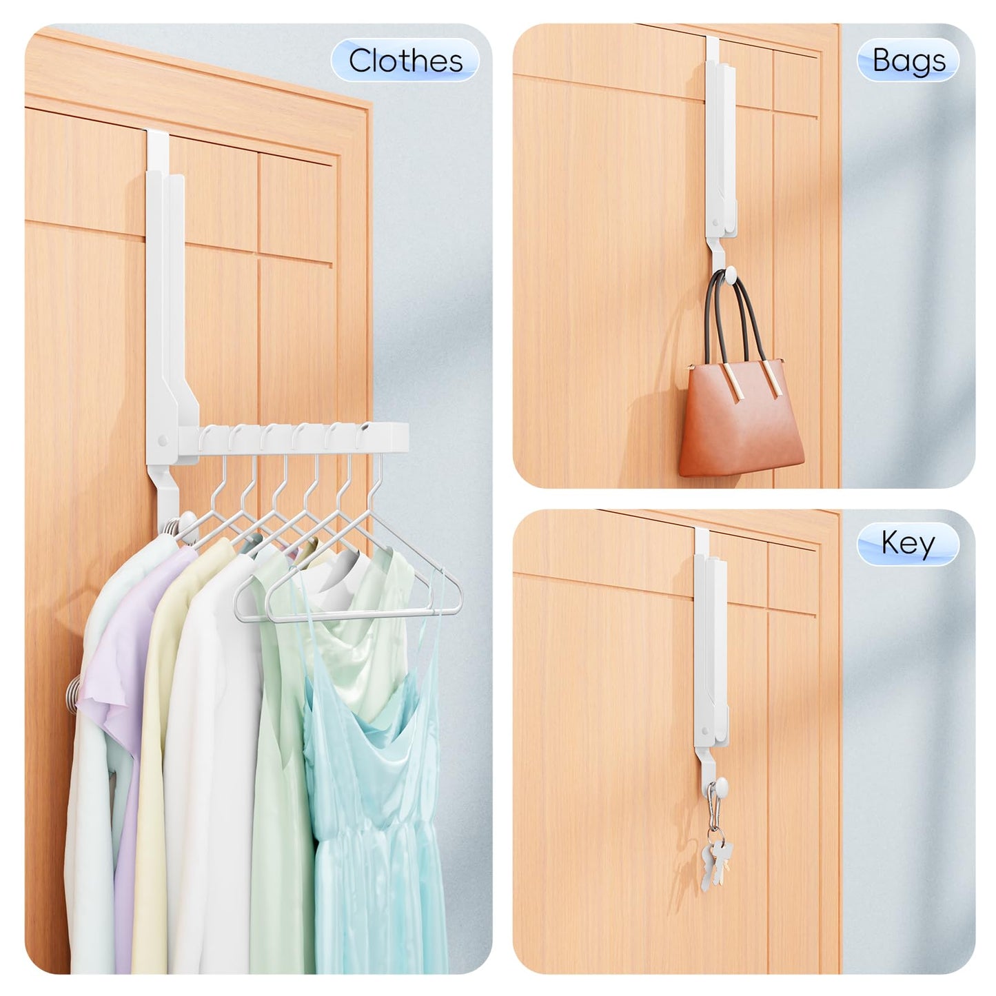 2 Packs Over The Door Clothes Hanger, Foldable Heavy Duty Small Drying Rack Clothing, Space Saving Over Door Hanger Collapsible Coat Towel Racks for Laundry Bathroom Travel Storage (2Pack, White)