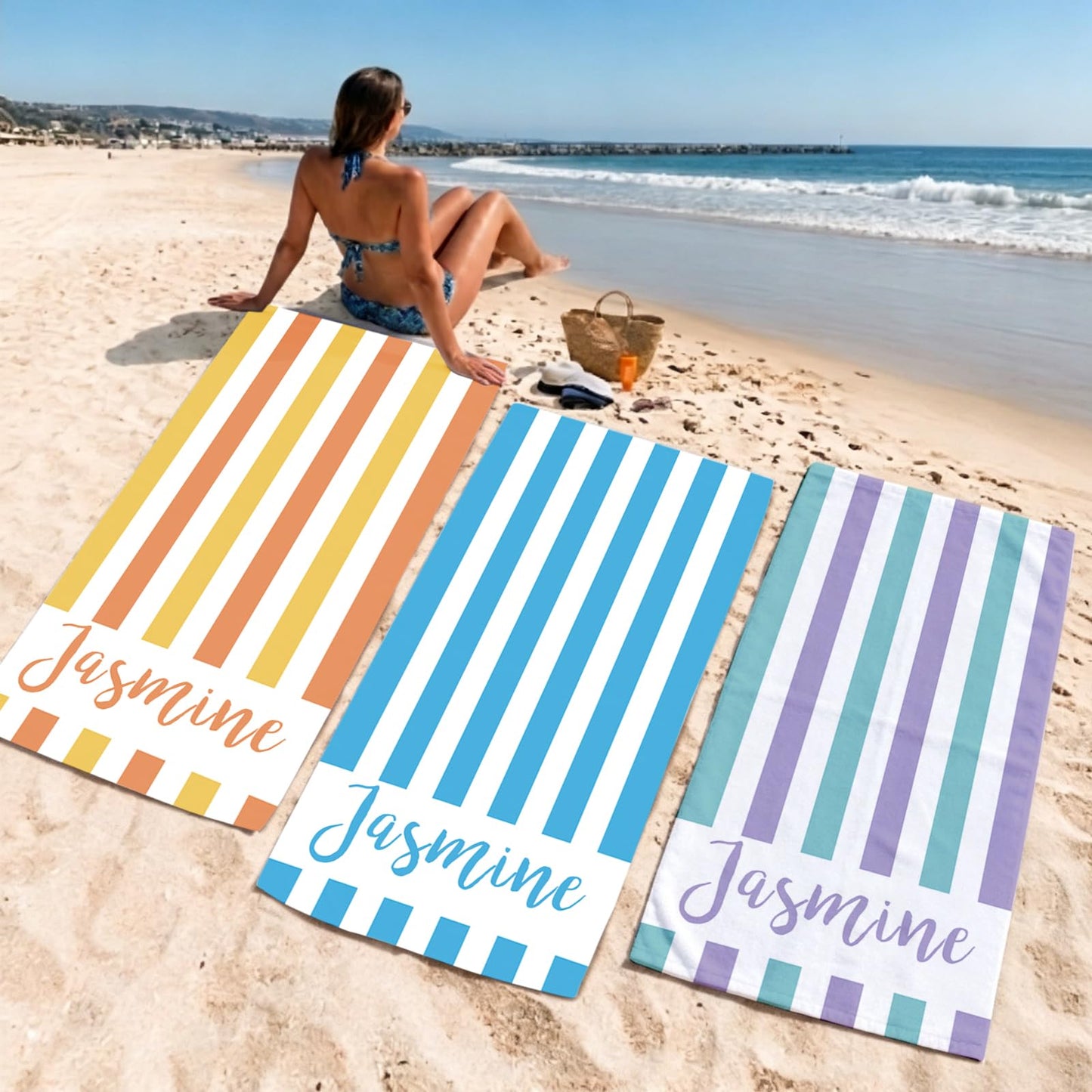 Jecivila Easter Gifts for Kids Personalized Beach Towels with Name, Microfiber Kids Custom Beach Towel, Quick Dry Sand Free Large Towel for Pool Travel Camping Swim Vocation Essentials Adult Gift