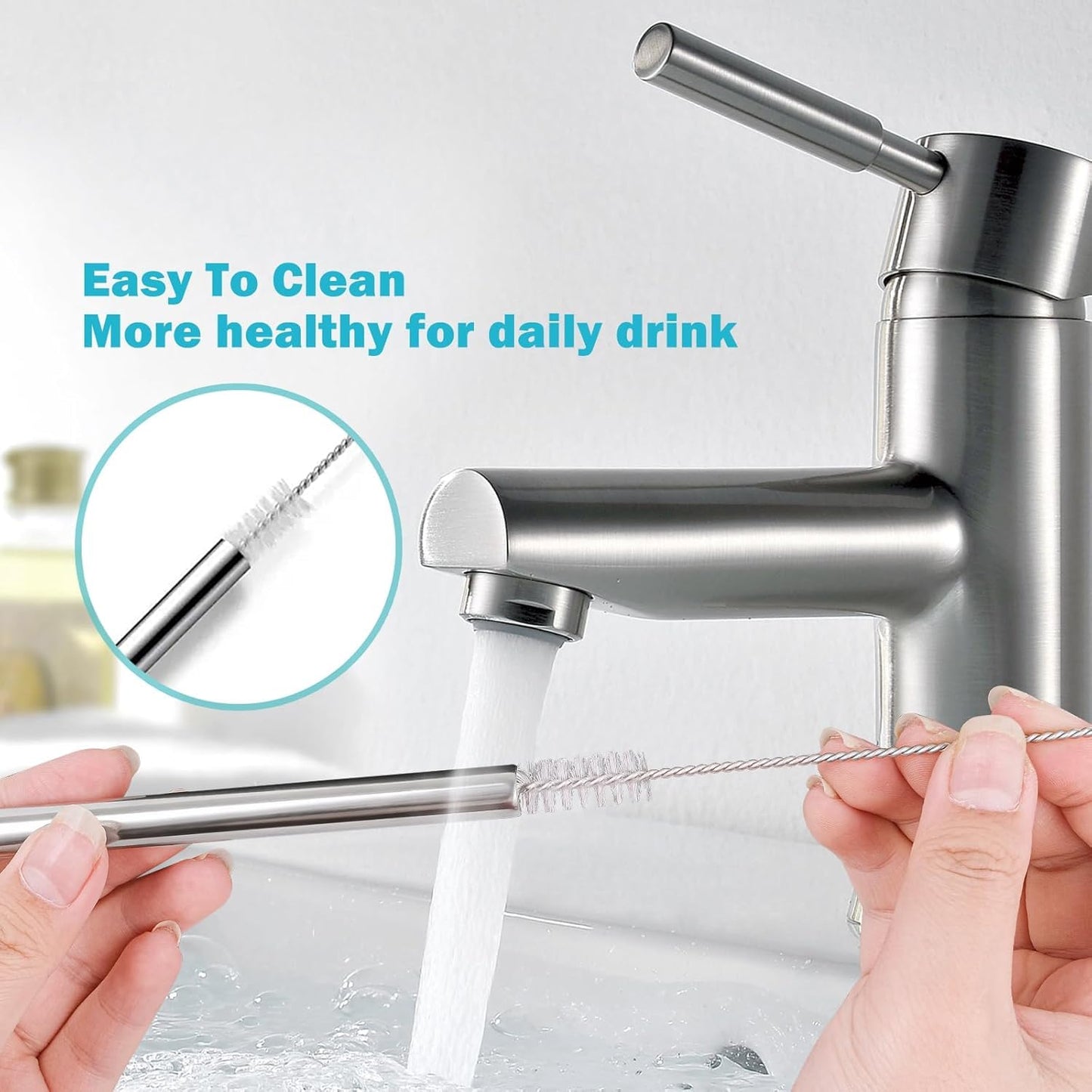 LUCKINEE Replacement Stainless Steel Straws for Stanley IceFlow Tumbler 30 oz, 3 Pack Metal Reusable Straws with 2 Straw Cleaner Brushes for IceFlow Tumbler Accessories