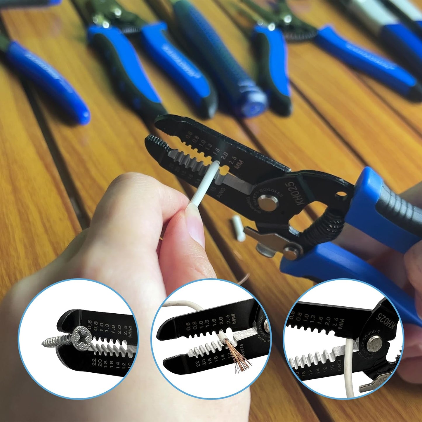 KAIHAOWIN 5 Pack Wire Stripper and Cutter with Safety Lock and Spring Loaded Professional Stripping Pliers Electrican Tool Small Gauge for 10-22 AWG Stranded Wire