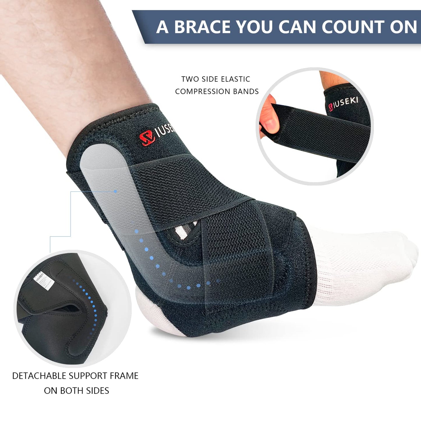 wiuseki 2 Pack Ankle Brace Stabilizers,Ankle Sprain Pain and Discomfort for Men & Women Injury Recovery Ankle Support,for Running Volleyball Basketball(Large)