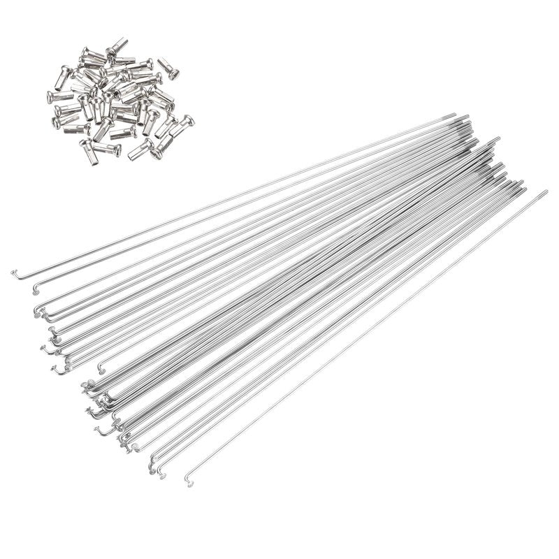 PATIKIL 14G Bicycle Spokes 257 Mm/10.12 Inch, 36 Pcs Stainless Steel J Bend 2mm Mountain Bike Spokes with Brass Nipples for City Road Bike Electric Bike MTB Wheel Spokes, Silver