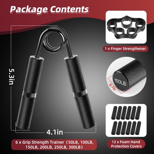 FAURIMMER Hand Grip Strengthener Set, 6-Pack 50LB to 300LB Hand Grips Finger Strengthener, Heavy-Duty Grip Strength Trainer with Protective Foam for Forearm Exercise, Hand Gripper, Hand Therapy, Ideal for Home Gym and Muscle Building