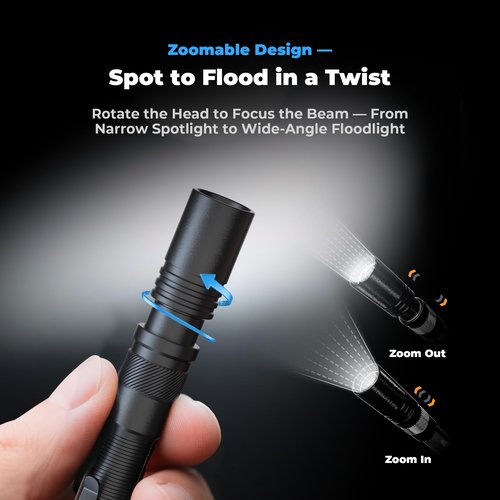Rechargeable Pen Light Flashlight, 800LM Zoomable Pocket Flashlights with Clip Dual Modes LED Pen Flashlight Battery Powered Waterproof Bright Flashlights for Outdoor Home Emergencies (1, Black)