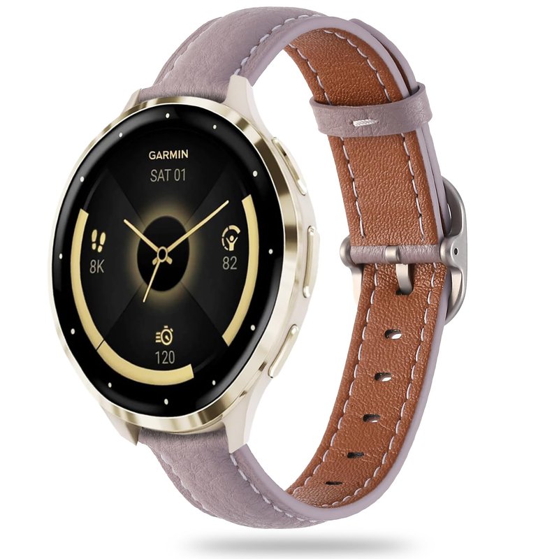 18mm Genuine Leather Soft Strap Quick Release Wristband Compatible with Garmin Venu 3S (41mm) / Venu 2S / Vivoactive 4S / Forerunner 265S / Forerunner 255S for Women (Light Purple)
