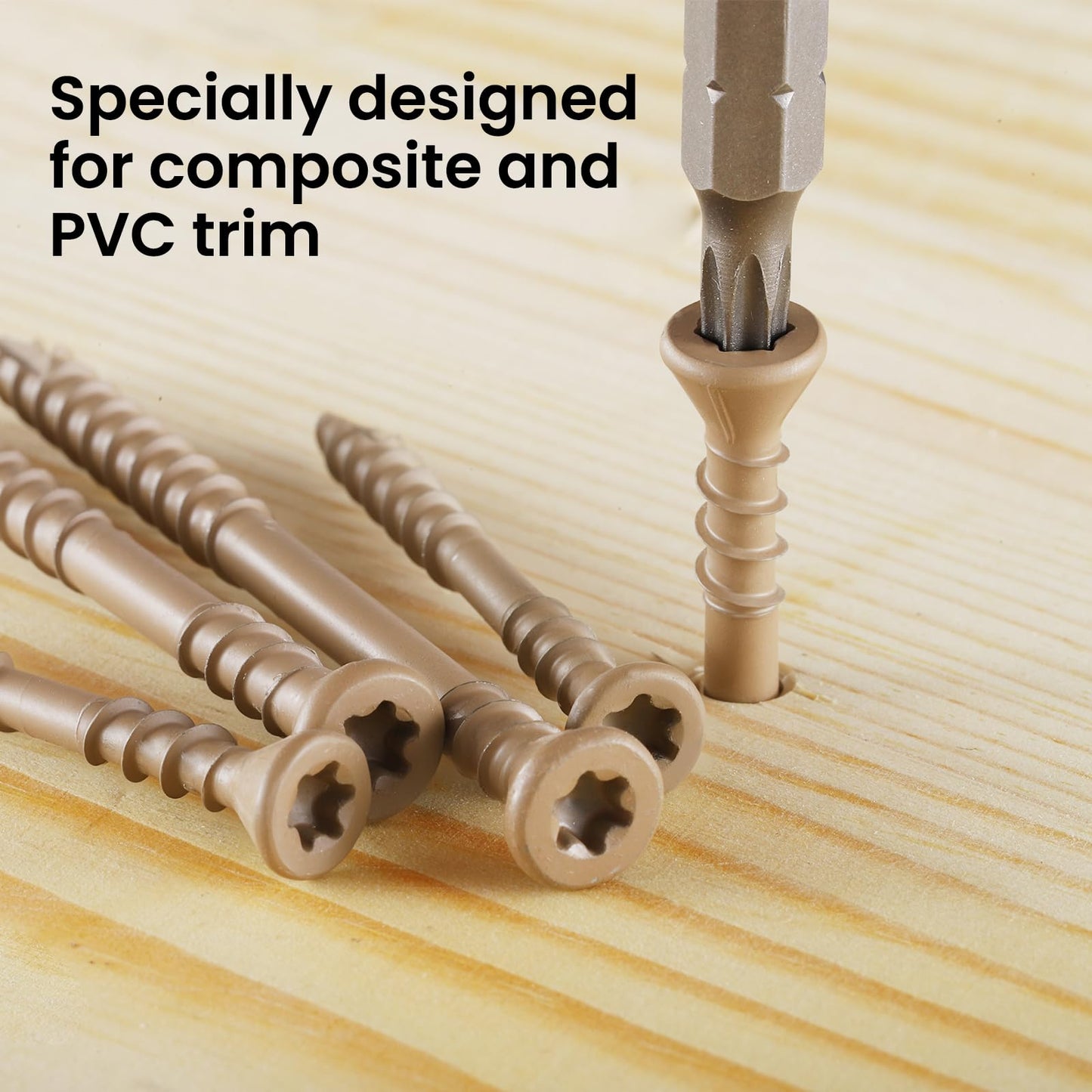 BNUOK 96 PCS Deck Screws Assortment Kit, Reverse Thread Composite Deck Screws Torx Drive Rust Resistant Epoxy Coated Exterior Wood Screw #8 1-5/8" 2" #10 2-1/2" 3", Tan