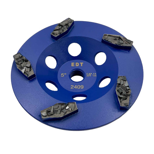 5" PCD Grinding Wheel for Epoxy, Glue, Mastic and Paint, 5 Crushed Chip PCD Segments, 5/8"-11 Threaded Arbor