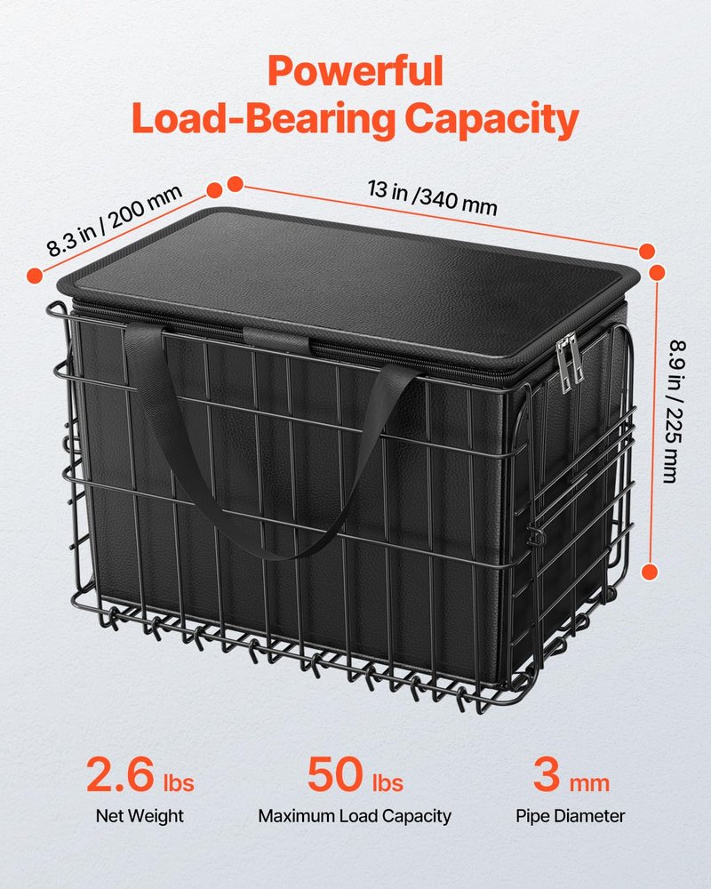 VEVOR Rear Bike Basket, Folding Wire Bicycle Basket with Cargo Net, Removable Liner Bag & Waterproof Cover, Quick Release Design Bike Basket for Adult Women/Men Carrying Dogs Pets Fruit & Grocery