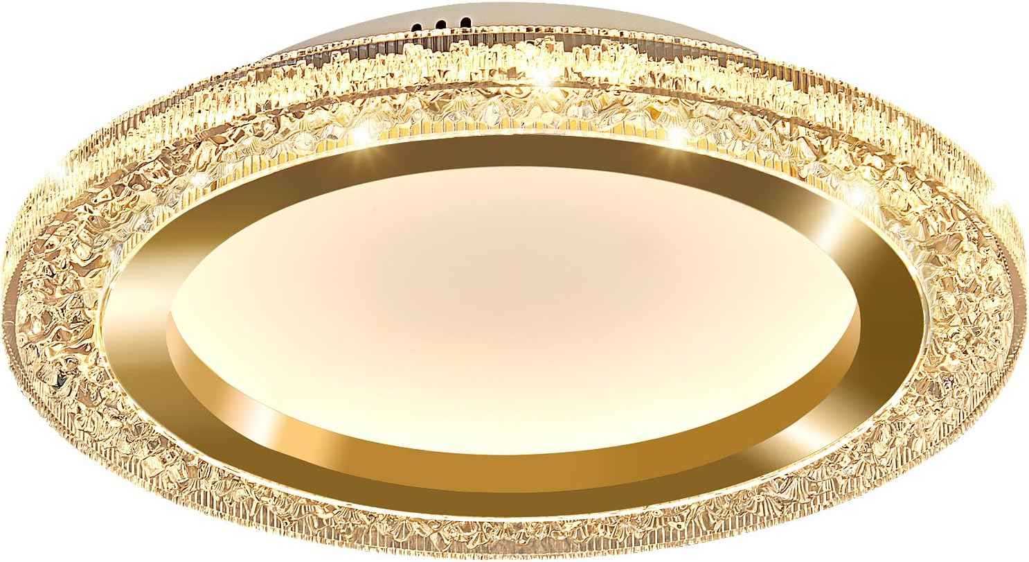 28W Gold LED Flush Mount Ceiling Light - 12" Modern Round Fixture for Bedroom, Kitchen, Bathroom