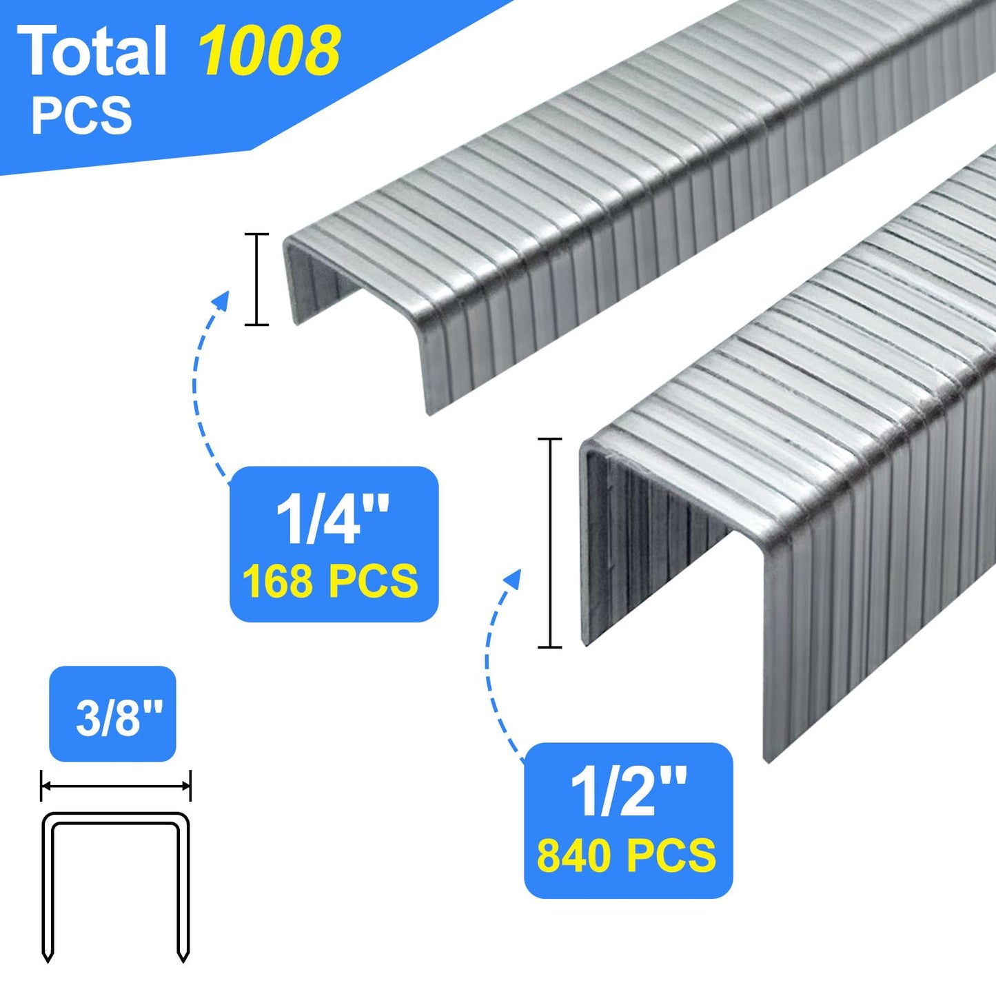 SimCos 20 Guage 304 Stainless Steel T/50 Staples, 3/8" Crown Upholstery 1/4" to 9/16" Leg Length Staples for Staple Gun or T-50 Stapler (1/4"+1/2"-1000 pcs)