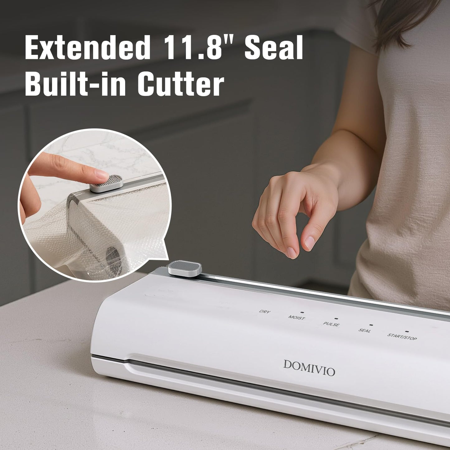 DOMIVIO 75Kpa Vacuum Sealer Machine for Food, 5-in-1 Food Saver with 20 BPA-Free Bags – Dry & Moist Modes, Compact Easy-to-Use Vacuum Sealer for Meal Prep (VS2093)
