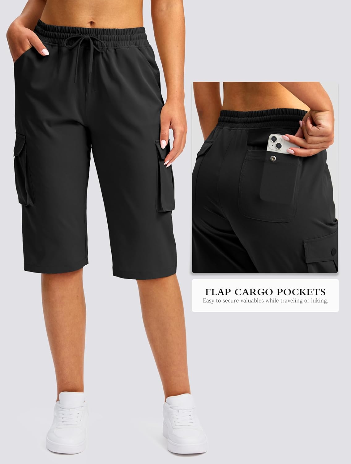 Viodia Women's Lightweight Cargo Bermuda Shorts - 15" Knee-Length for Summer Travel & Fishing