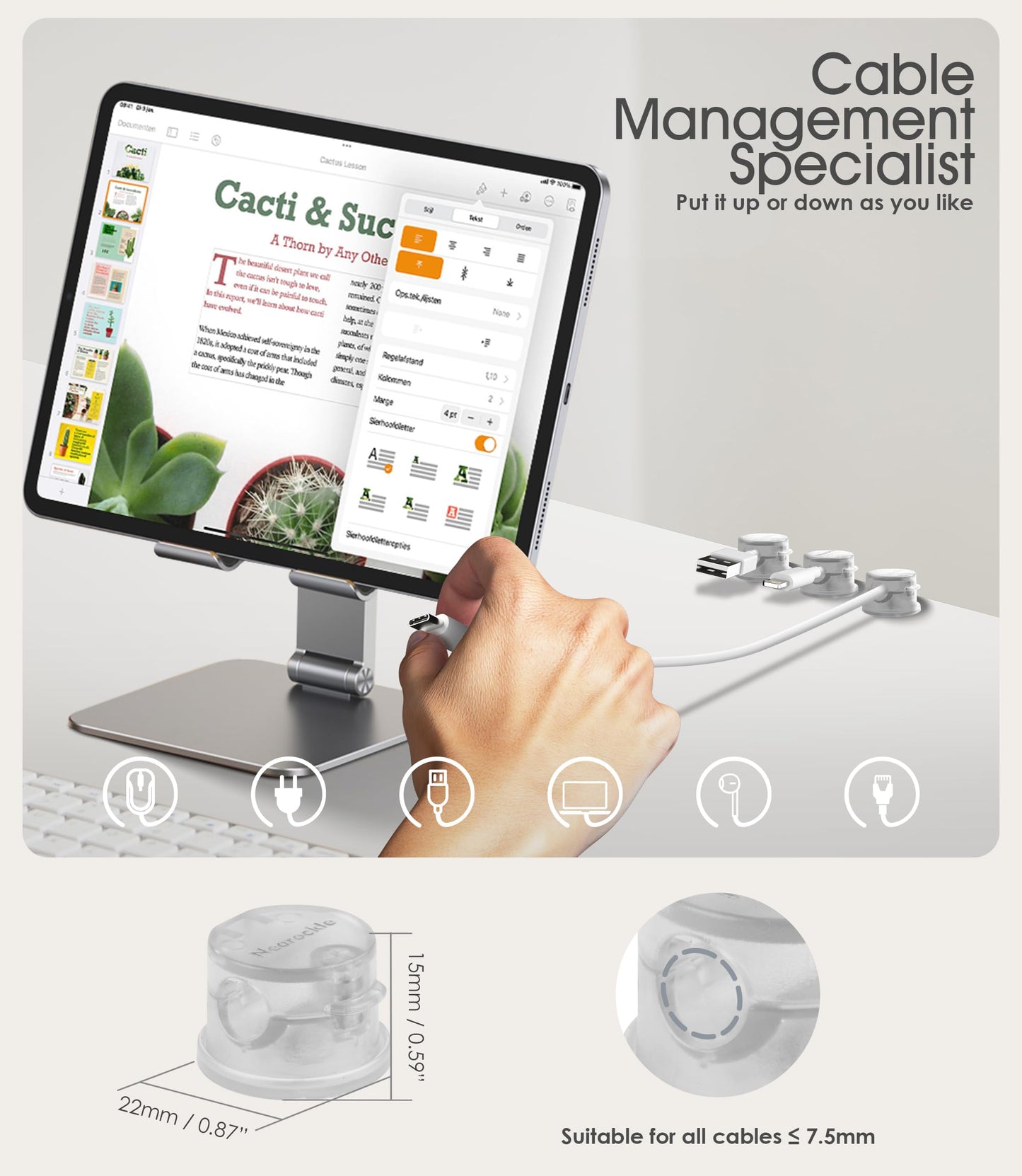 8 Pack Magnetic Cord Organizer [Locking Cable Rotatable] Cable Clips, Nearockle Upgraded Strong Magnetic Cord Holder, Adhesive Wire Keeper Cable Management for Desk,Car,Nightstand,Office,Home(Clear)