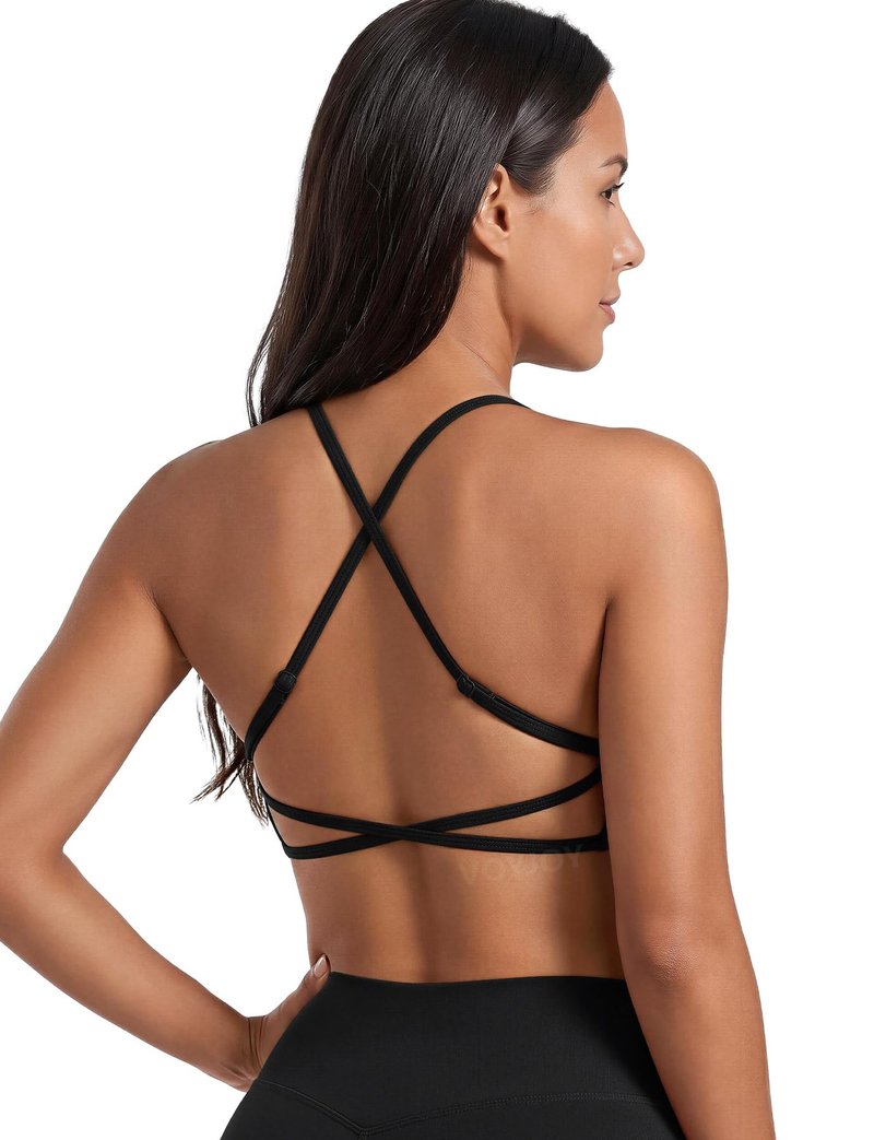 VOYJOY High Neck Sports Bra Adjustable Straps Yoga Crop Womens Workout Gym Yoga Bras Black