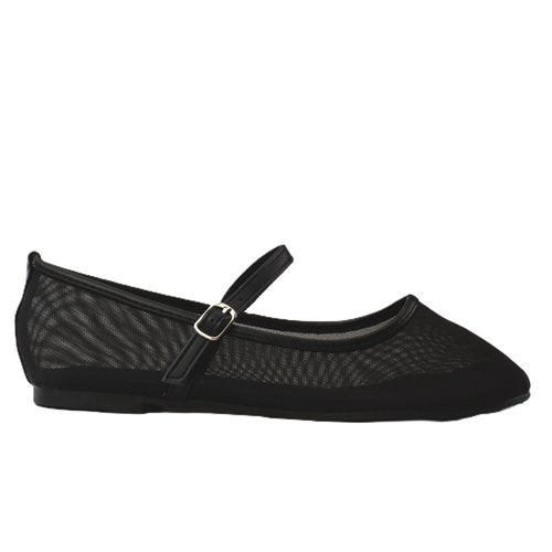 RF ROOM OF FASHION Women's Mary Jane Strap Mesh Ballet Flats Dressy Casual Comfortable Slip on Ballerina Shoes (Black-D1, Size 8.5)