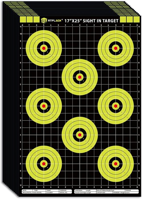 Atflbox Bullseye Shooting Targets - High Visibility 17x25 Inch Paper Targets for Handgun & Rifle