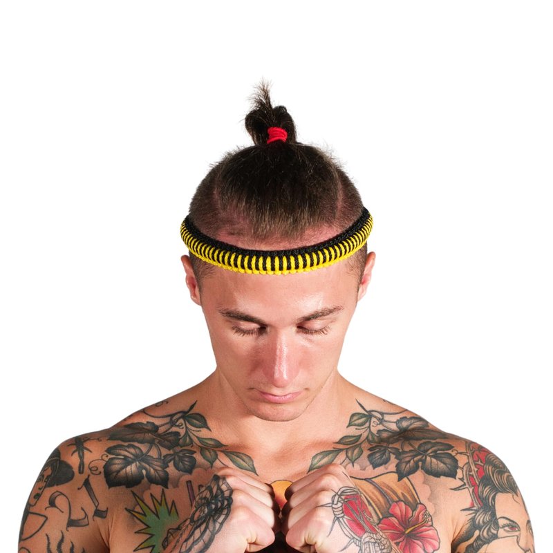 SIAMKICK Premium Traditional Muay Thai Mongkol Headband, Handmade Authentic Mongkon Headpiece, Wai Kru Thai Boxing & Kickboxing (Bumblebee)