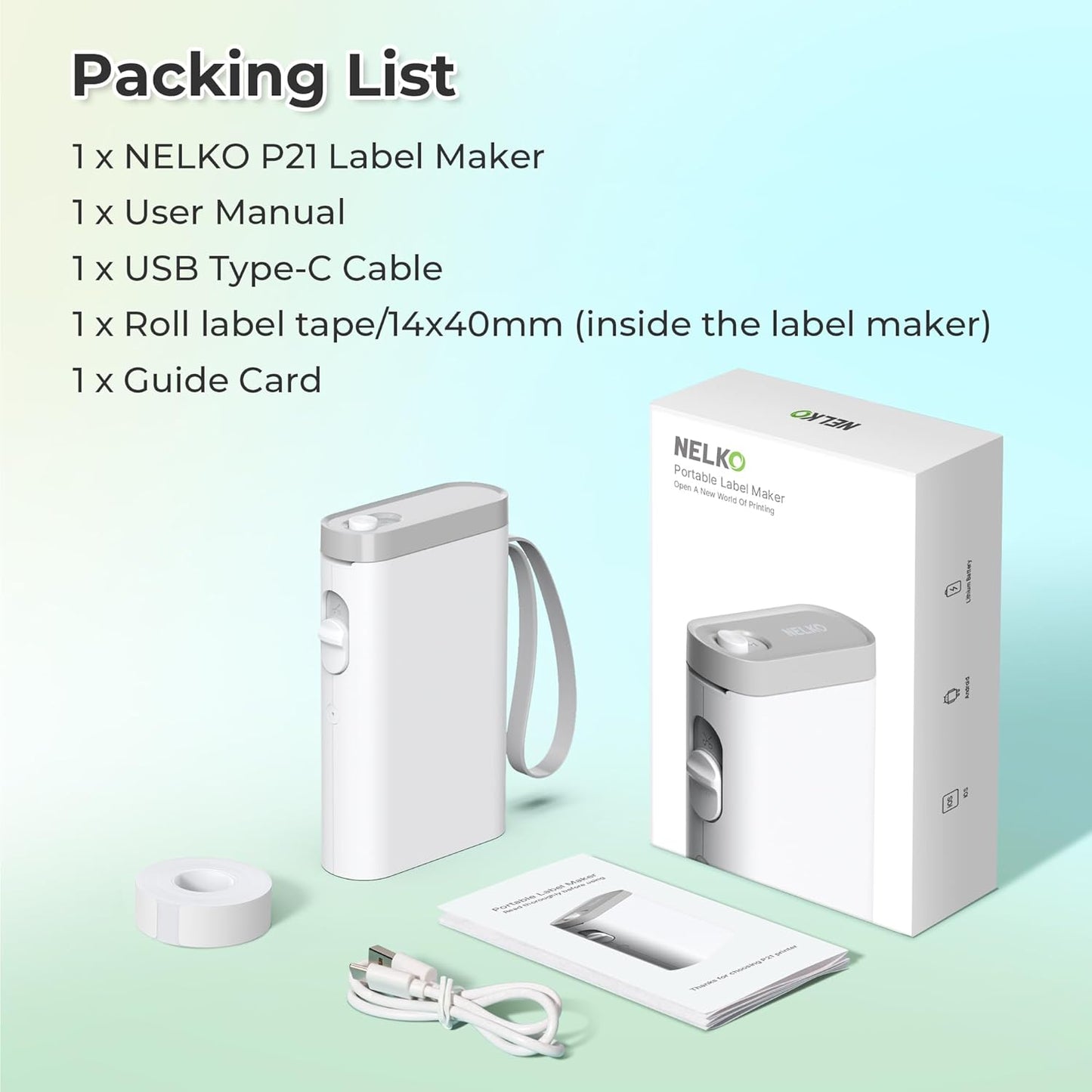 Nelko Label Maker - P21 Bluetooth Mini Printer with Multiple Templates | Wireless, Compact, White