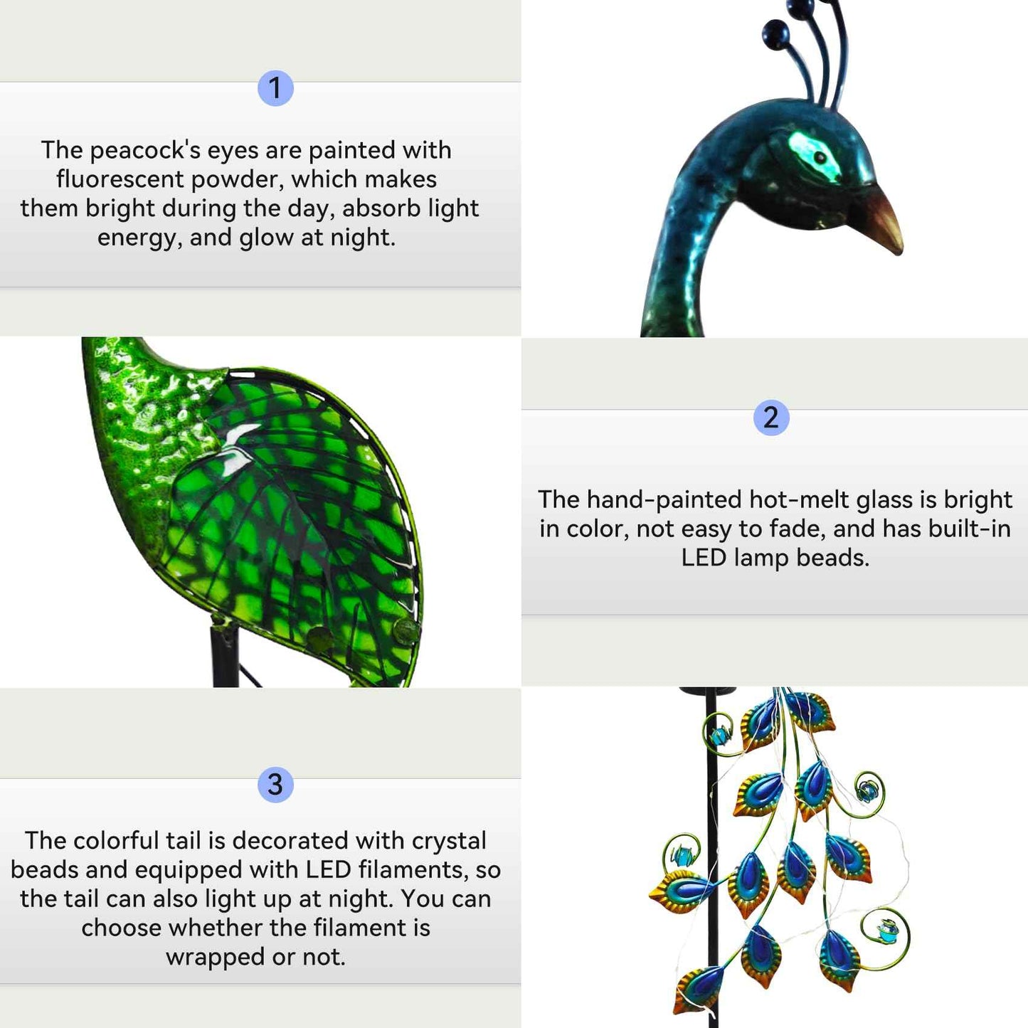 CBAXEAXM Solar Peacock Garden Stake Lights Outdoor, Waterproof Metal Glass Decorative Landscape Path Lights with Thick Stake Glow in The Dark Eye for Pathway Patio Lawn Yard
