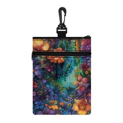 Rchsomd Boho Floral Print Polyester Golf Tees Holder Pouch Strong Golf Tee Pouch Bag for Men and Women with Zippered Pocket Golf Ball Bag Golf Essentials