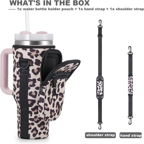 BULKITEM Water Bottle Carrier Bag - Insulated Neoprene Holder with Phone Pocket for Stanley 40 & 30 oz Tumbler - Pink