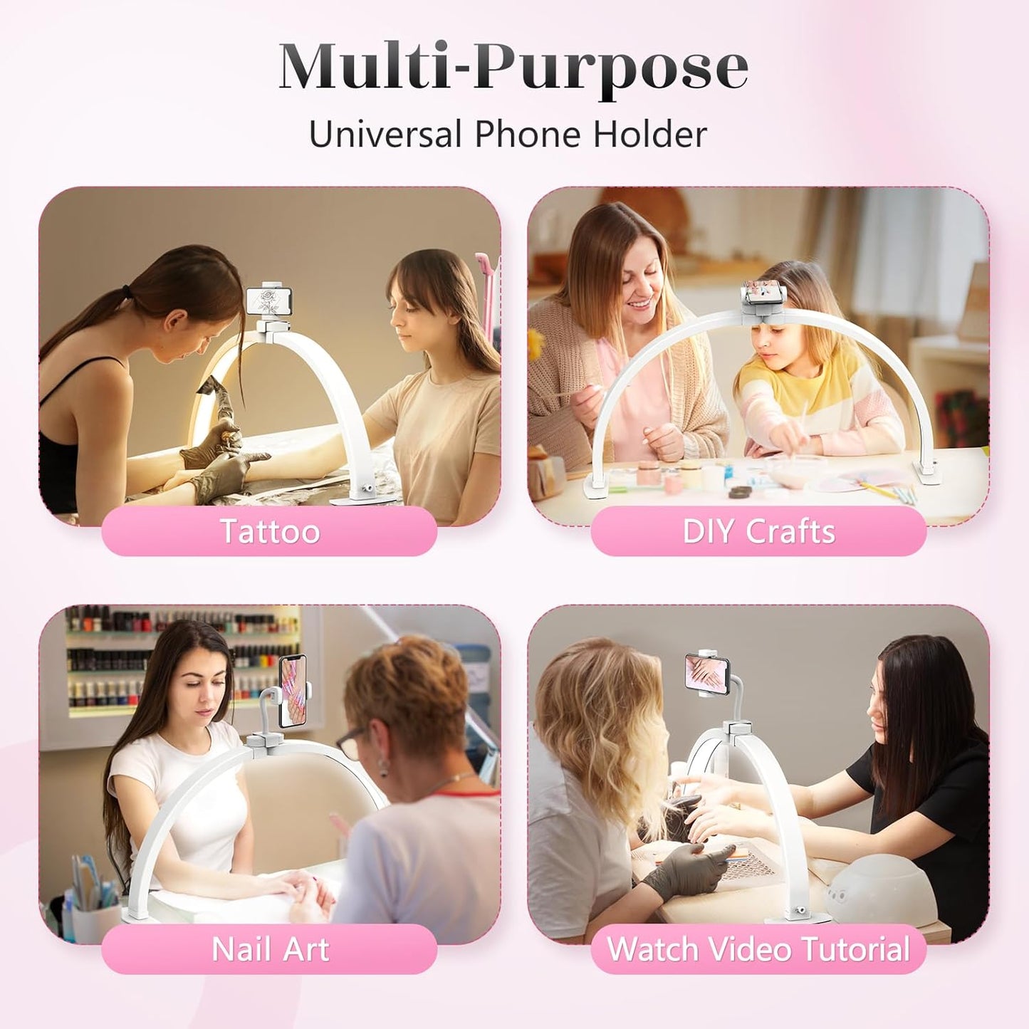 Yokilly Foldable Half Moon Nail Desk Lamp with Phone Holder - 3 Color Modes & 10 Brightness Levels for Manicure Salon