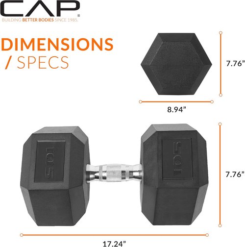 CAP Barbell Coated Hex Dumbbell Weights - Choose From 10-120 lbs | Durable & Versatile Options