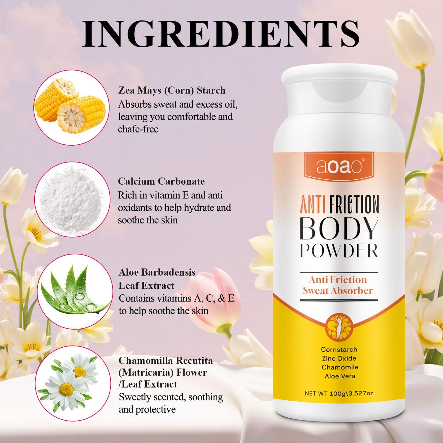 Women's Dry Body Powder, Sweat Absorb Talc-Free Dusting Powder for Curvy Figures, Hypoallergenic Anti-Friction Formula, Chafe-Free Between Legs During Exercise Or Walking, Multi-Use for Foot, 3.53oz