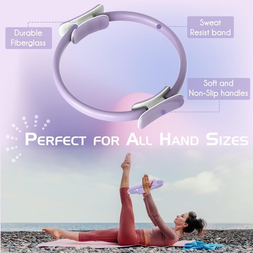 EgoNova Pilates Ring Set: 14-Inch Magic Circle with Dual Padded Handles, Pilates Mini Ball, and Resistance Bands (15, 25, 35 lbs) for Strength, Flexibility, Stability, and Body Toning