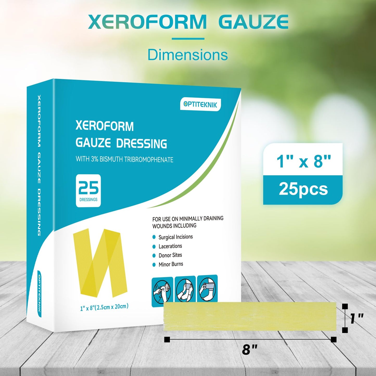 Xeroform Petrolatum Dressing Non-Adherent Occlusive Fine Mesh Gauze Pad, Gentle Patch for Burns, Laceration, Surgical Incisions & Skin Grafts (1"x8" Pack of 25)