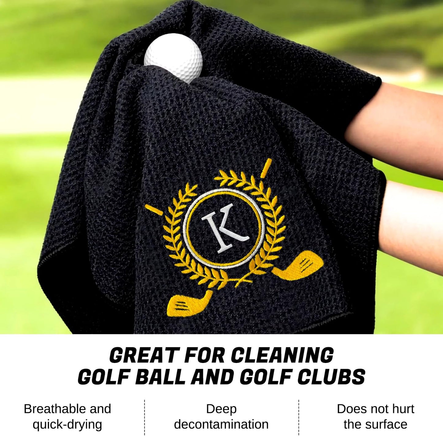 ZGCYSMHT Personalized Golf Towels for Golf Bags - Microfiber Monogrammed Golf Towels for Men/Women, Retractable Brush Tool Kit with Club Groove Cleaner, Custom Golf Accessories for Golfers (Initial K)