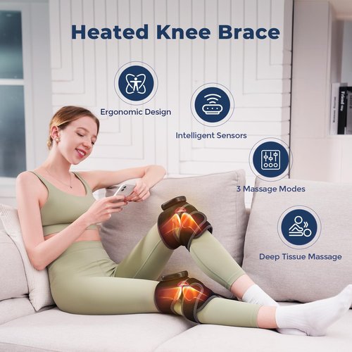 HOMRELEXA Cordless Heated Knee Massager, 3-in-1 Heating Pad with 3 Vibration and Heating Mode, Auto-Off Timer, Knee Brace for Shoulder Elbow, Gifts for Men Women, Black 1PC
