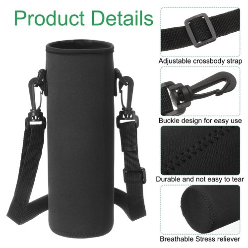 uxcell 2pcs Neoprene Water Bottle Sleeve with Strap, 40 oz Insulated Water Glass Bottle Carrier Bag Collapsible Drink Bottle Sleeve Cover Holder with Handle, Black
