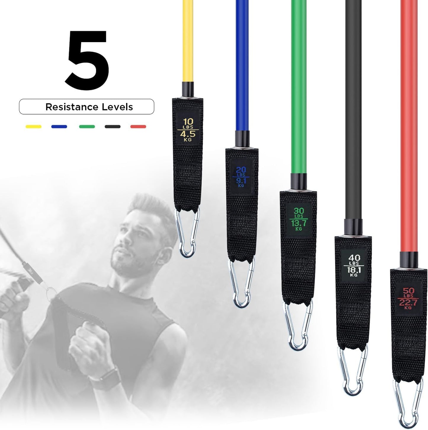 Simmgud Resistance Bands Set - Versatile Exercise Bands with Handles & Door Anchor | 150 LBS for Home Gym & Therapy