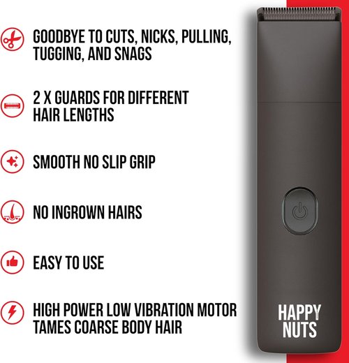 HAPPY NUTS Lumberjack 2.0 Men's Electric Body & Groin Hair Trimmer - Waterproof & Rechargeable Grooming Kit | Quiet Motor, Graphite Finish