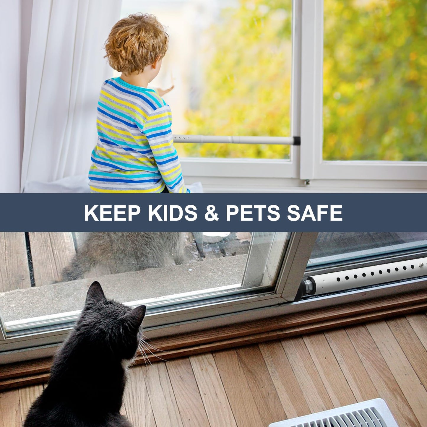 Sliding Door Security Bar，17.5-50 inch Adjustable Patio Door Security bar, Heavy Duty Window Security Bars Inside for Sliding Glass Door Home Apartment Bedroom(White)