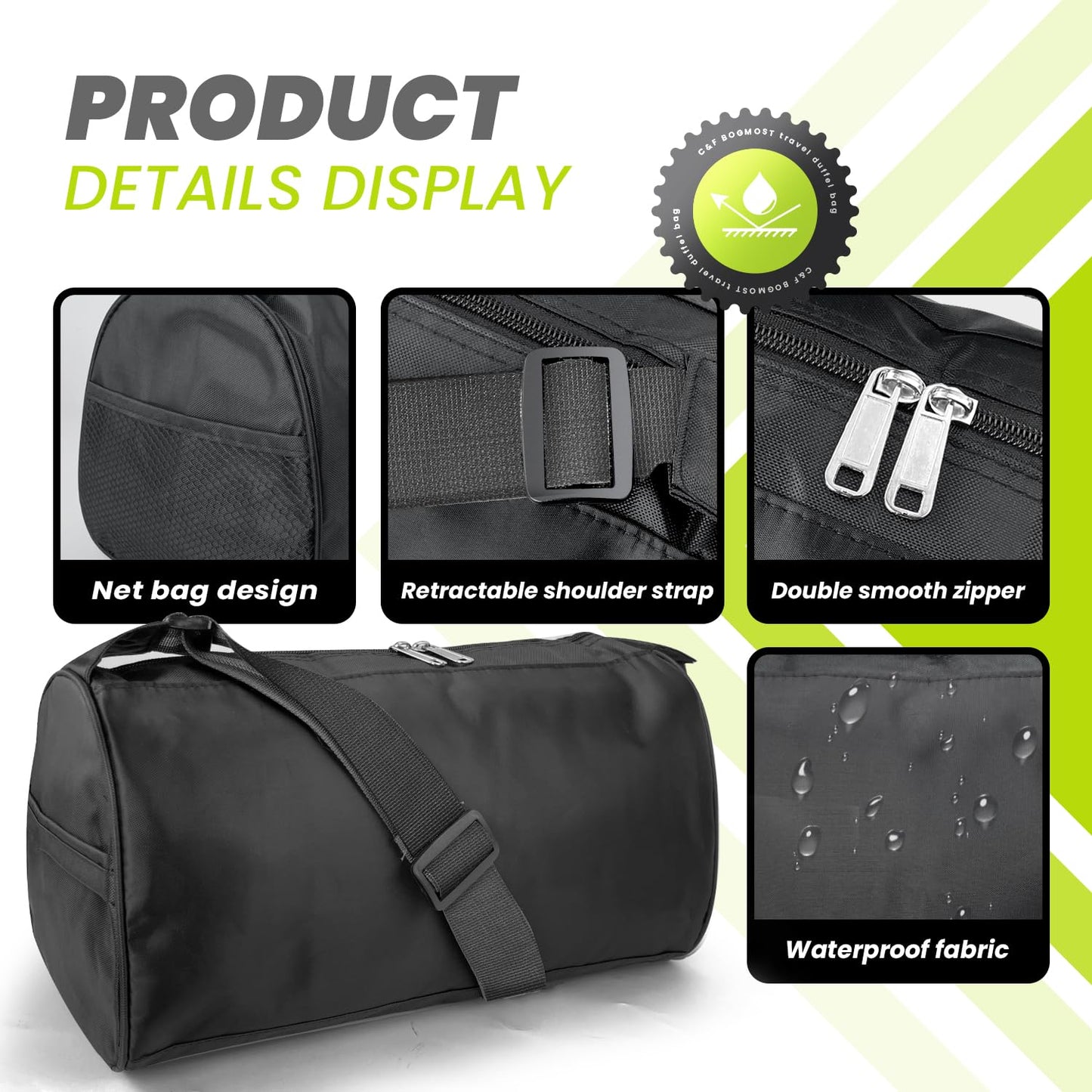 C&F BOGMOST Small Travel Duffel Bag with Shoe Compartment Foldable Waterproof Gym Bags for Gym Beach Swim Men Women Duffle Bags Lightweight Oxford Cloth Sports Bag-Fluorescent Green