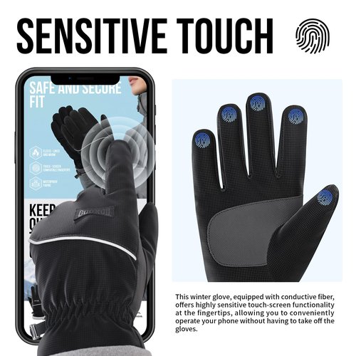GOUNOD Winter Gloves for Women Men, Thermal Insulated Waterproof Windproof Cold Weather Gloves, Touch Screen Compatible, Non-Slip Grip for Running, Driving, Cycling, Hiking (Black, L -Female/M -Male)