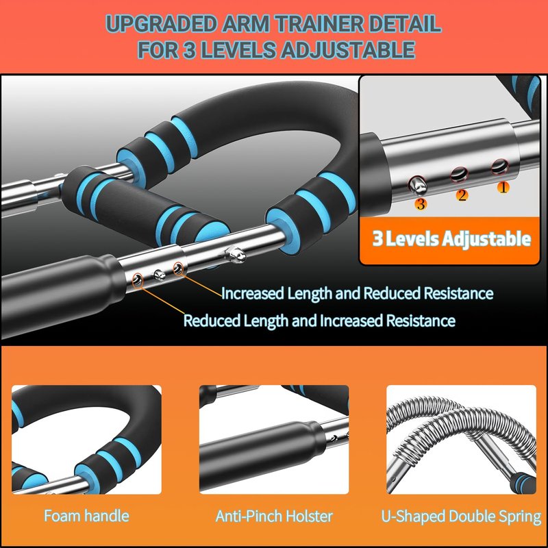 Twister Arm Trainer, Upgraded Adjustable Chest Workout Equipment, Forearm Triceps Chest Enhanced Exercise Strengthener, Chest Clip Muscle, Portable Home Fitness Equipment for Men & Women (Black-Blue)