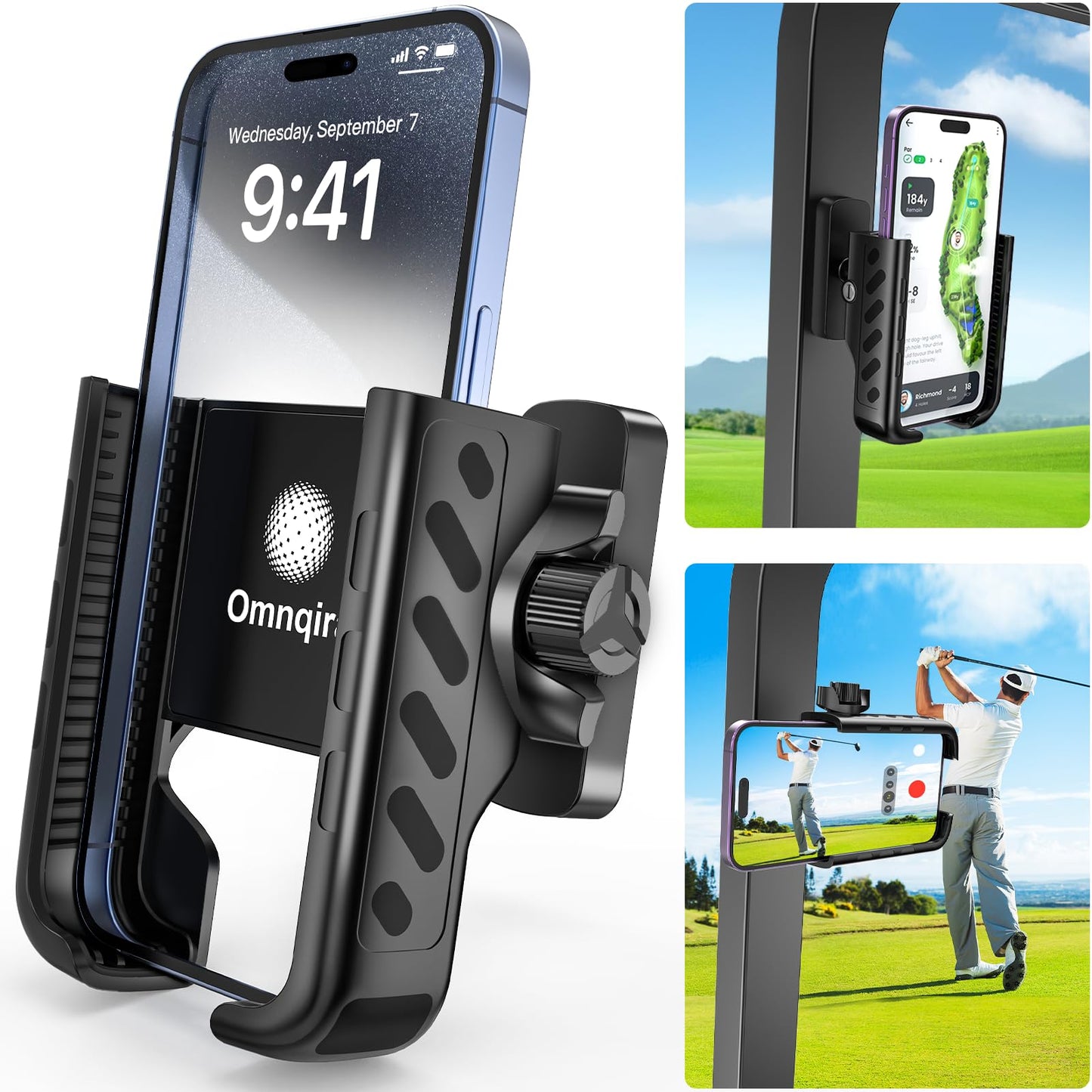 Omnqira Magnetic Golf Cart Phone Holder, Sturdy Aluminum Mount with 6X N52 Magnets & Quick-Lock Knob, 360° View for EZGO, Club Car, Yamaha, Golf Gifts for Men & Dad