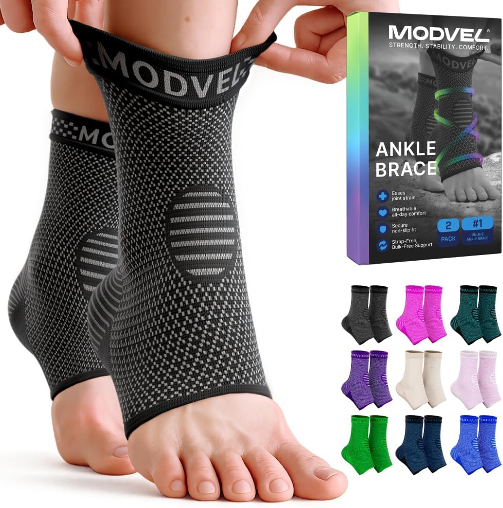 Modvel Knee & Ankle Brace Bundle - Black Compression Sleeves for Pain Relief & Joint Support