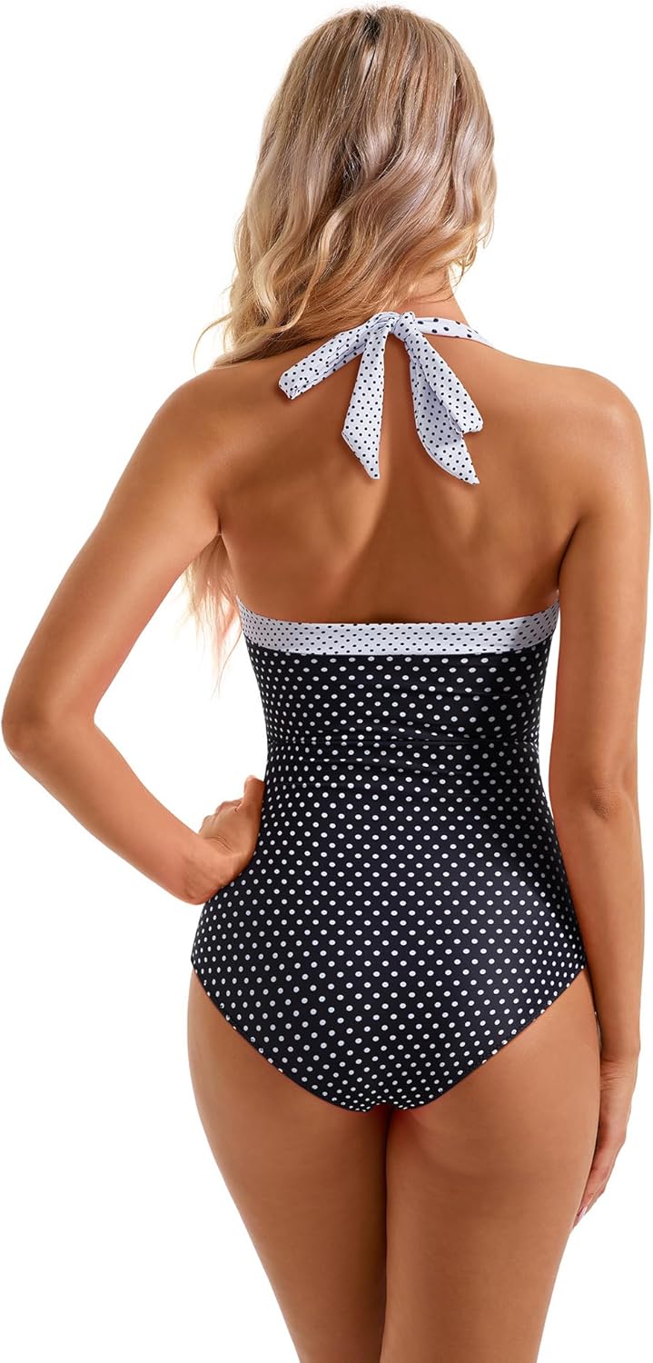 SUUKSESS One Piece Swimsuit - Sexy Tummy Control Halter Design | Retro Bathing Suit for Women