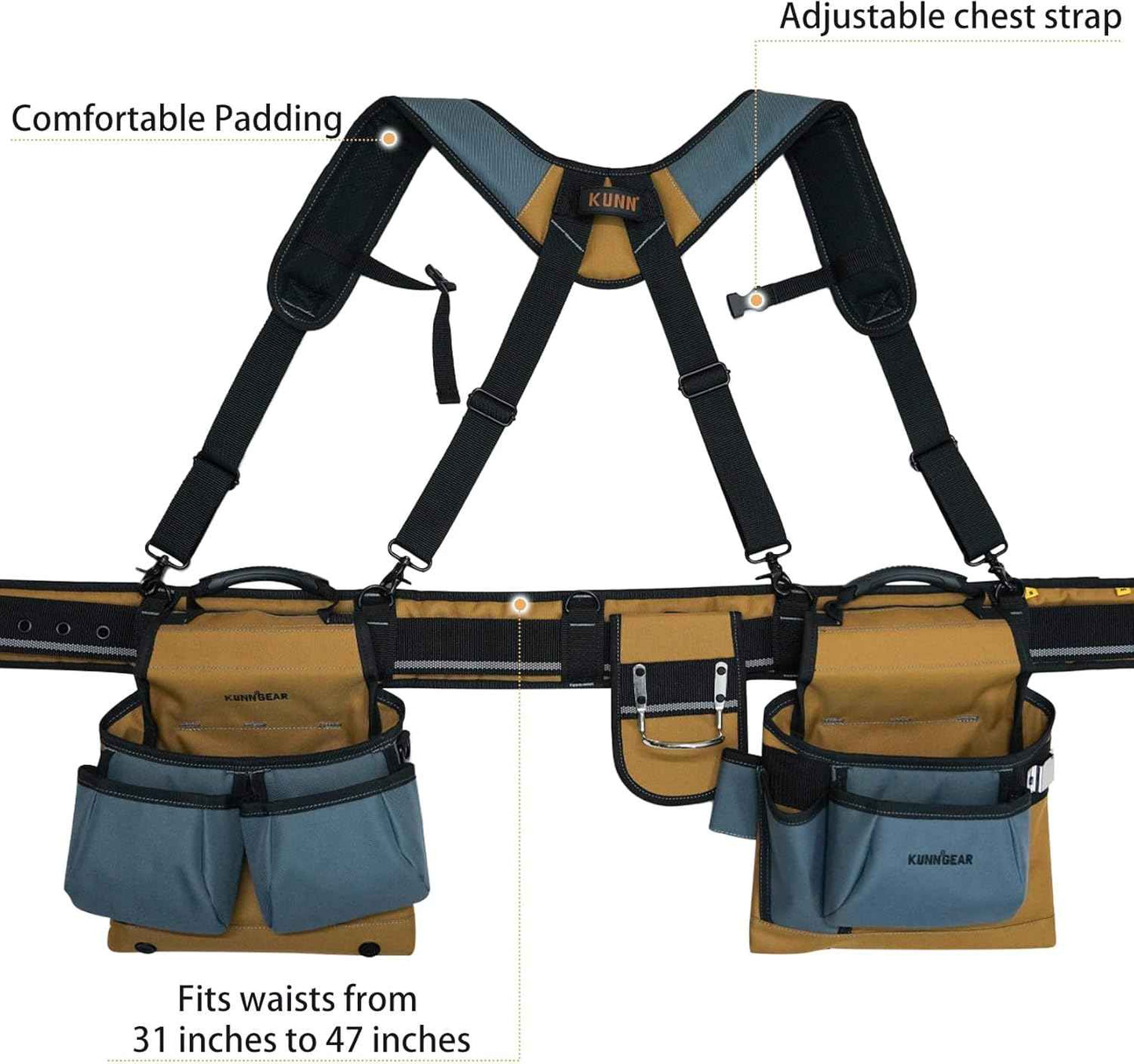 Pro Carpenter Tool Belt with Suspenders - Heavy-Duty Suspension Rig for Contractors & Electricians, Khaki