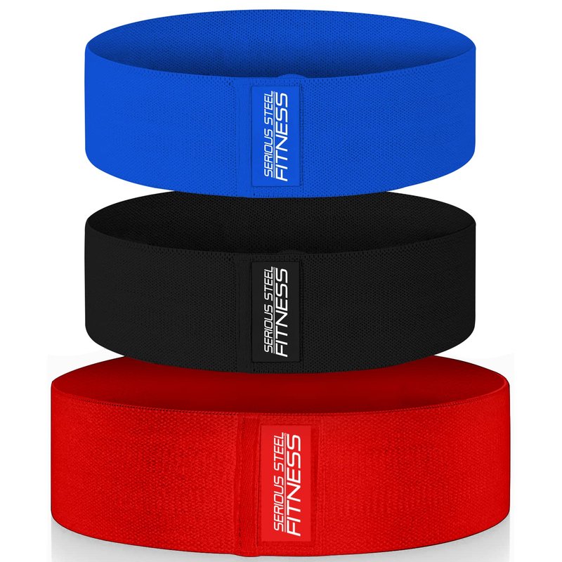 Serious Steel Fitness Hip and Glute Activation Band, for Squat, Deadlift & Warm-Ups (Three Pack (Blue-M, Black-M, Red-L))