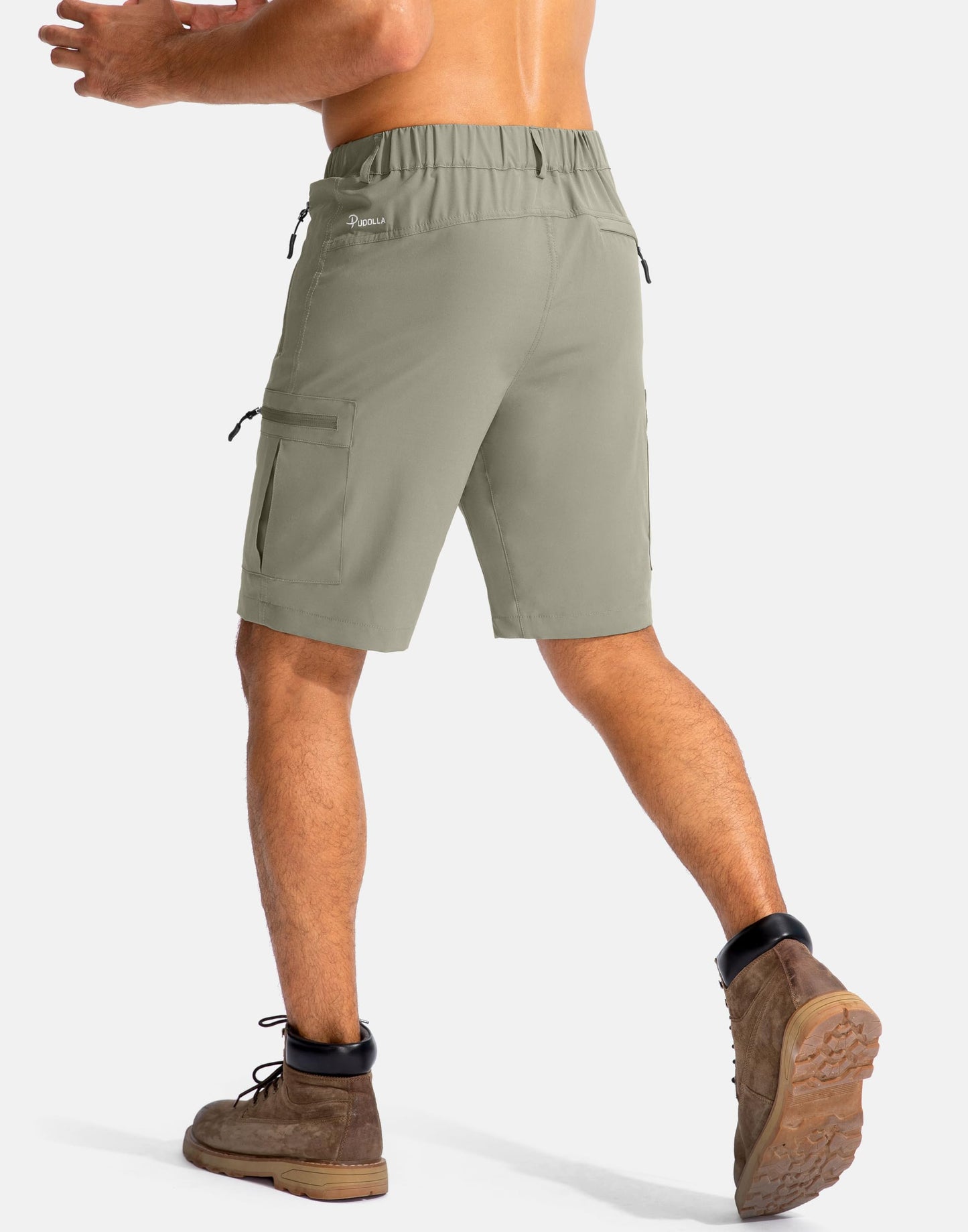 Pudolla Men's Hiking Cargo Shorts 9" Lightweight Outdoor Work Shorts for Men Travel Golf Camping Casual with 5 Zipper Pockets(Grey Sage Small)