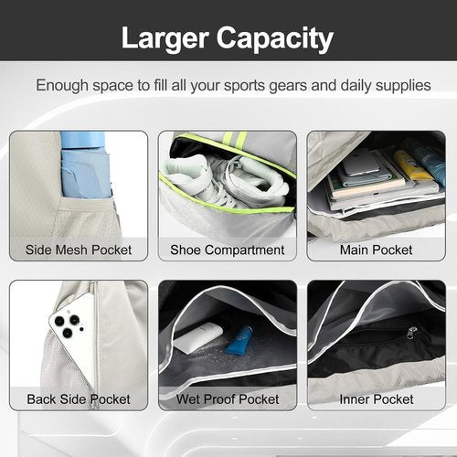 Hoedia Sports Drawstring Backpack - Waterproof Gym Bag with Shoe Compartment | Unisex Design