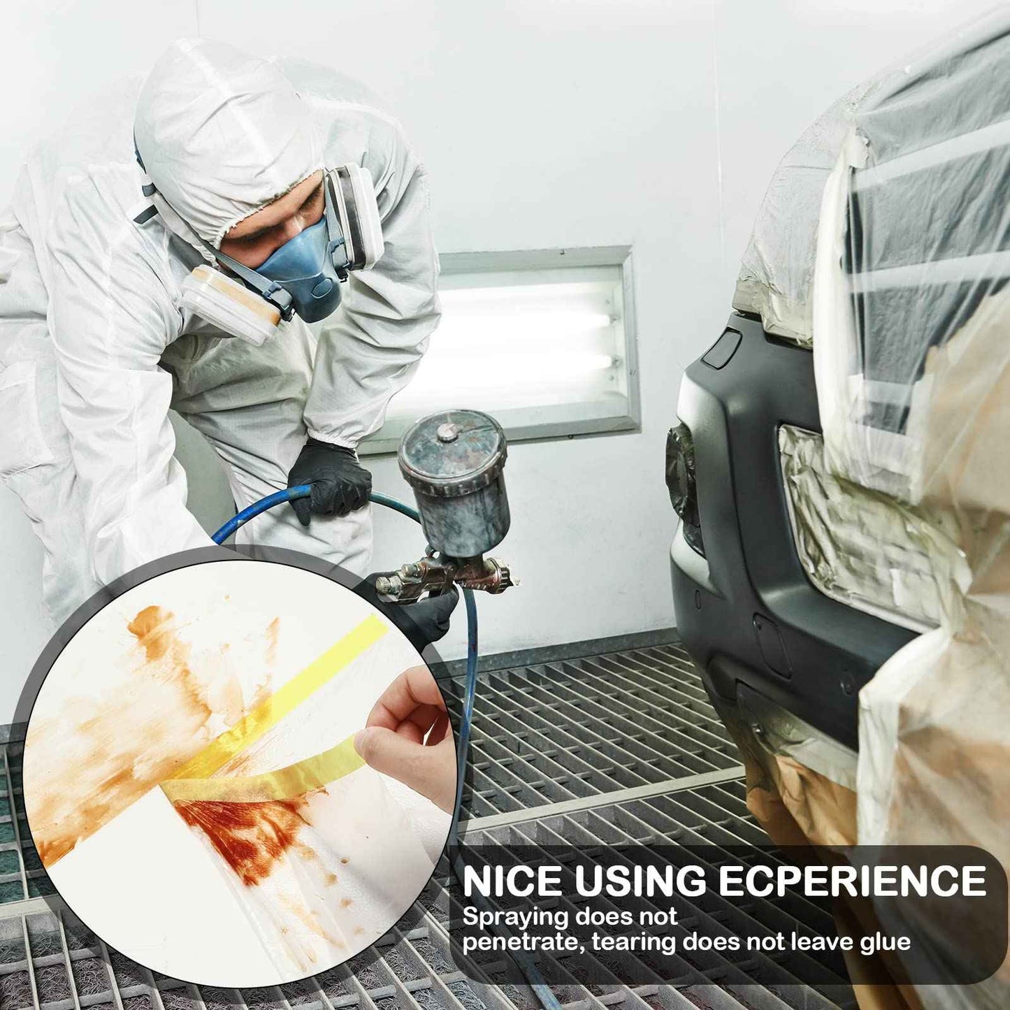 Fainne 12 Rolls Assorted Plastic Sheeting Pre Taped Masking Film Clear Masking Paper for Automotive Painting Covering Painting Supplies, 3 Multi Sizes x 66 Feet/roll